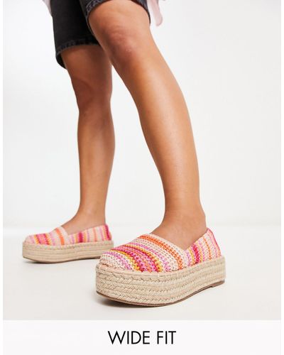 ASOS Wide fit – journal – mehrfarbige espadrilles mit flacher plateausohle, weite passform - Pink