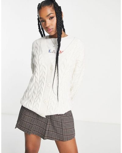 Pull&Bear Cable Knit Oversized Cardigan - White