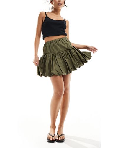Miss Selfridge Poplin Puffball Mini Skirt - Green