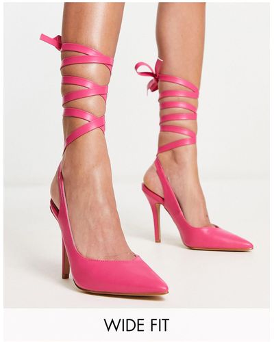 Raid Wide Fit Ishana Heeled Shoes With Ankle Tie - Pink
