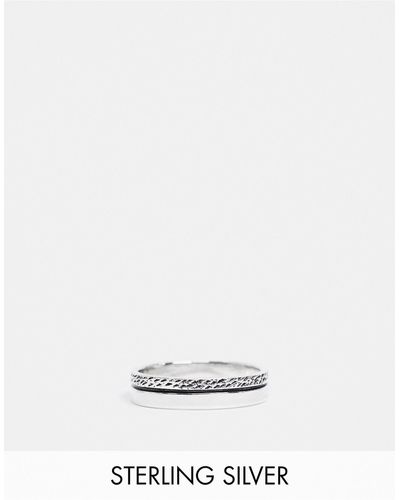 ASOS Sterling Band Ring With Textured Design - Metallic