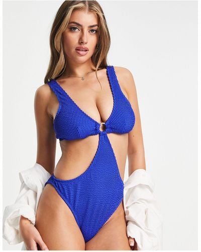 Wolf & Whistle Fuller Bust Exclusive Cut Out Swimsuit - Blue
