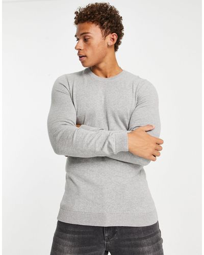 New Look Muscle Fit Knitted Sweater - Gray
