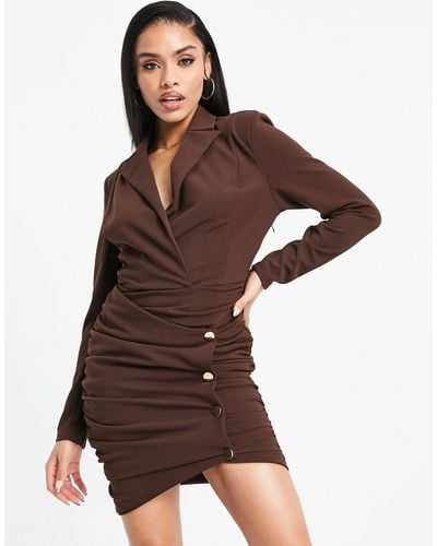 AX Paris Blazer Dress With Button Detail Skirt - Brown