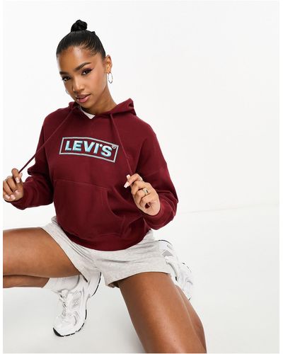 Levi's Authentic - sweat à capuche à logo encadré - bordeaux - Rouge