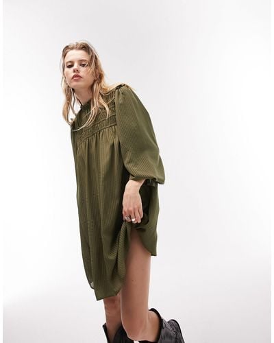 TOPSHOP Seersucker Long Sleeve Minidress - Green