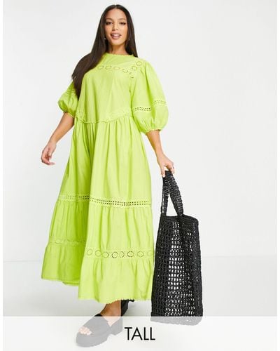 TOPSHOP Broderie Oversized Chuck On Maxi Dress - Yellow