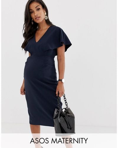 ASOS Asos Design Maternity Angel Sleeve Midi Pencil Dress - Blue