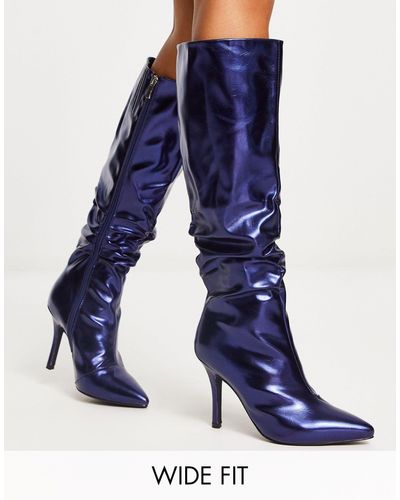Raid Wide Fit Charlize - bottes hauteur genou à fronces - métallisé - Bleu