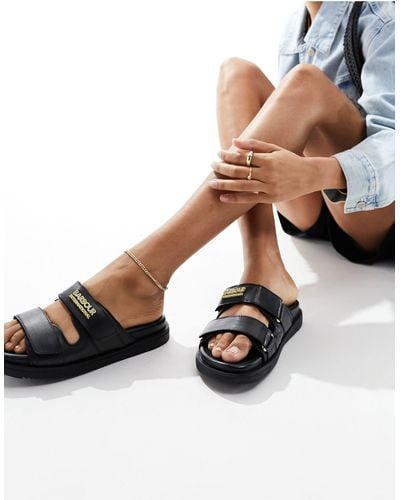 Barbour Leather Velcro Strap Sandals - Black