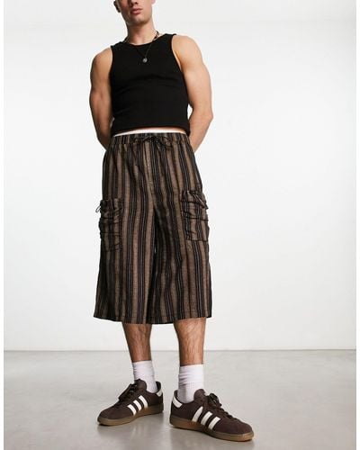 Collusion baggy Stripe Skater Short With Bungee - Black
