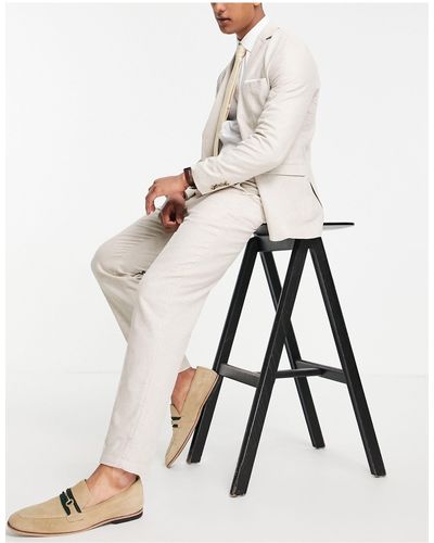 SELECTED Slim Tapered Linen Blend Suit Pants - Multicolour