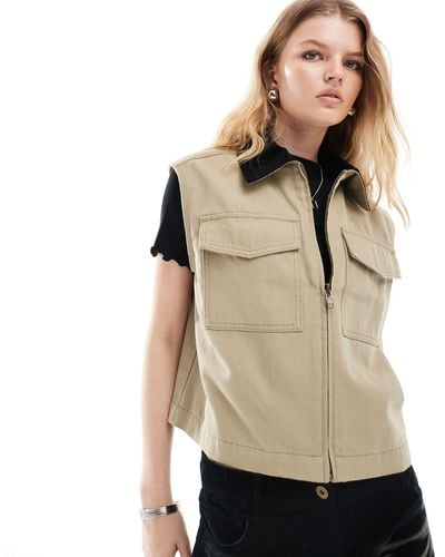 ASOS Washed Gilet With Cord Collar - Natural