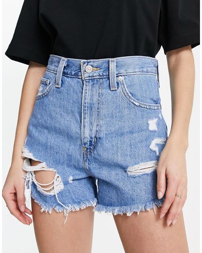 Levi's High Waisted Distressed Mom Shorts - Blue