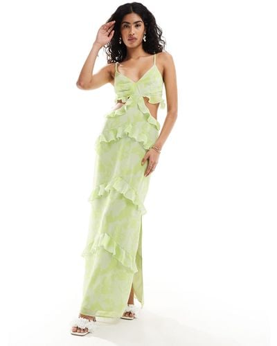 Pretty Lavish Exclusive To Asos Rinna Cut Out Maxi Dress With Frill Detail - Green