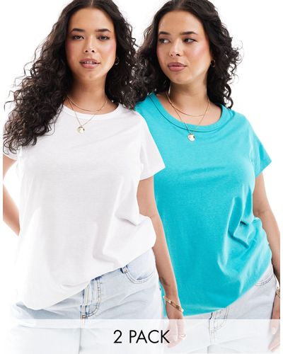 Yours Confezione da 2 t-shirt bianca e color acqua - Blu