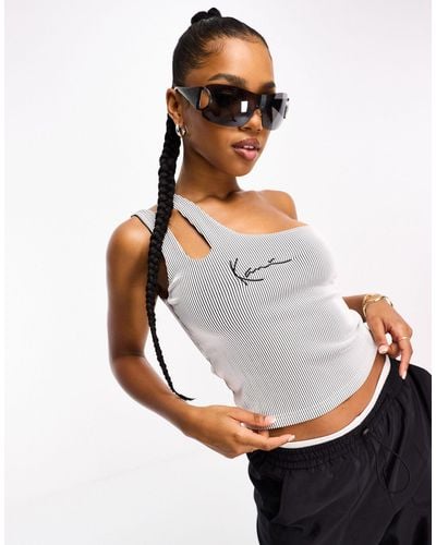 Karlkani Co-ord Signature Logo Asymetric Cut Out Crop Top - White