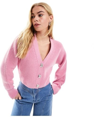 & Other Stories Cotton And Wool Blend Cardigan With V Neck - Pink