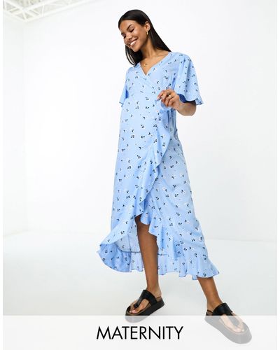 Vero Moda Wrap Front Maxi Tea Dress - Blue
