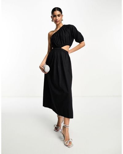 Pretty Lavish Asymmetric Cut Out Smock Midaxi Dress - Black