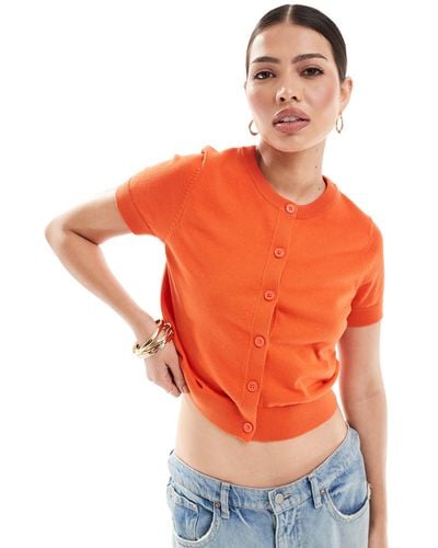 ASOS Knitted Short Sleeve Cardigan - Orange