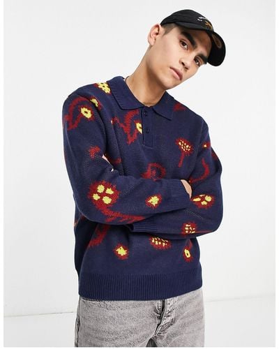 Obey Washer Knitted Jumper - Blue