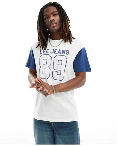 Lee Jeans Camiseta blanca con estampado del logo azul universitario estilo béisbol y manga raglán - Gris