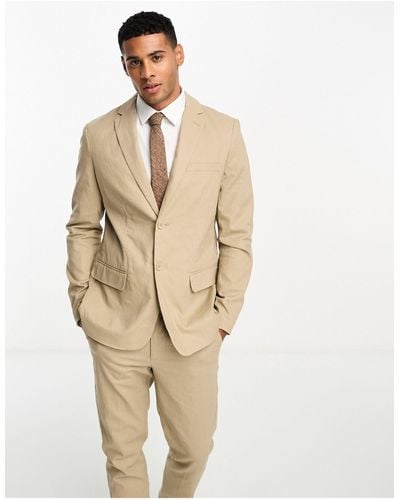 Only & Sons Slim Fit Linen Mix Suit Jacket - Natural