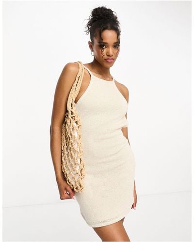 Pull&Bear Knitted Strappy Mini Dress - Natural