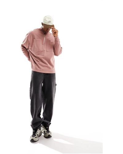 ASOS Oversized Half Zip Sweatshirt With Pocket - Pink