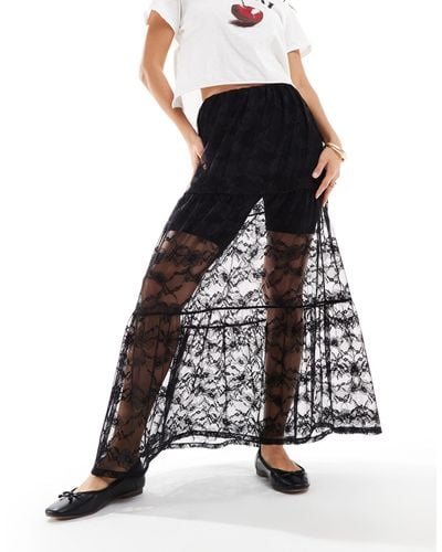 ASOS Lace Tiered Maxi Skirt - Black