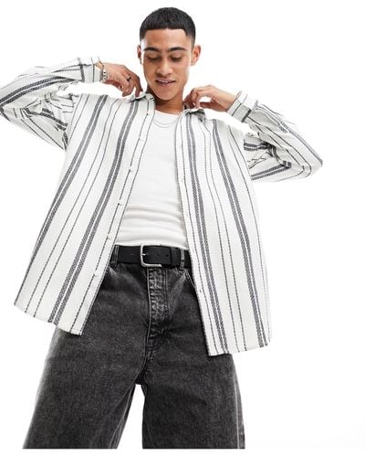 Pull&Bear Long Sleeve Stripe Shirt - White