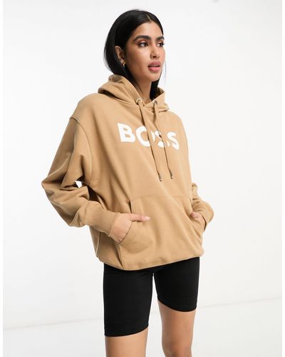 BOSS Econy - sweat oversize à capuche avec grand logo - beige moyen - Neutre