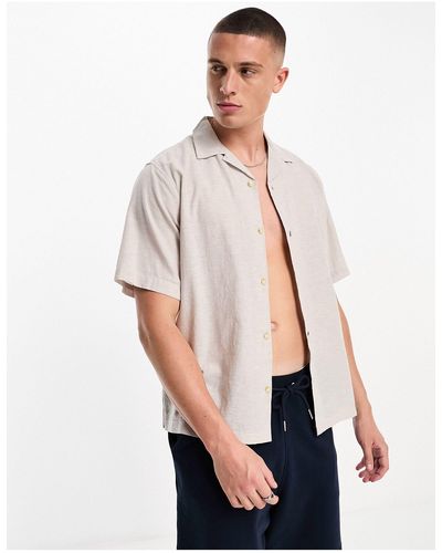 Jack & Jones Premium - chemise en lin mélangé avec col à revers - beige - Blanc