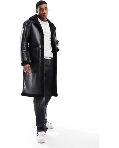 Jack & Jones Faux Shearling Coat - Black