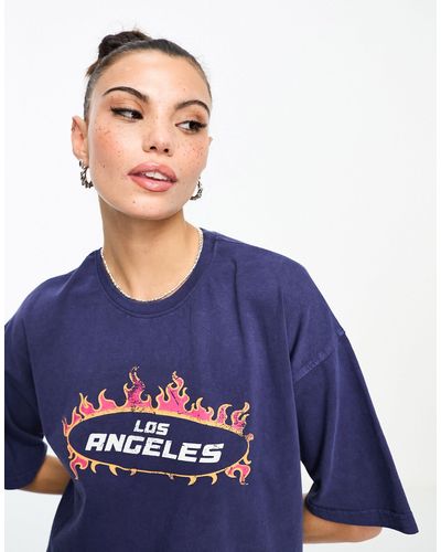 Daisy Street Relaxed Tshirt With Los Angeles Graphic - Blue