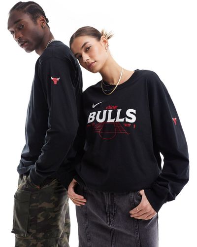 Nike Basketball Nba chicago bulls - maglia unisex a maniche lunghe nera con logo - Blu