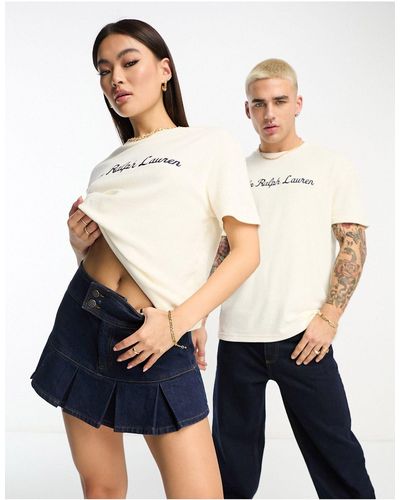Polo Ralph Lauren X asos - collaboration exclusive - t-shirt en tissu éponge avec inscription logo sur le devant - crème - Noir