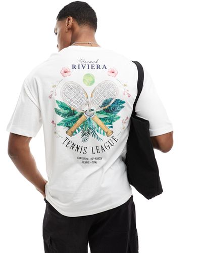 Jack & Jones Oversized Riviera Tennis Back Print T-shirt - Gray