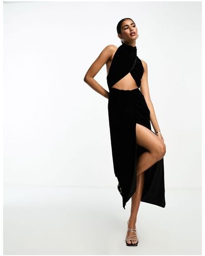 ASOS Velvet Halter Twist Front Cut Out Maxi Dress - Black