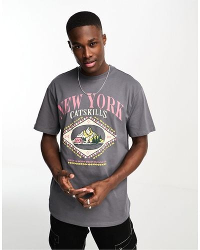 Only & Sons T-shirt oversize grigia con stampa "new york" sul petto - Grigio