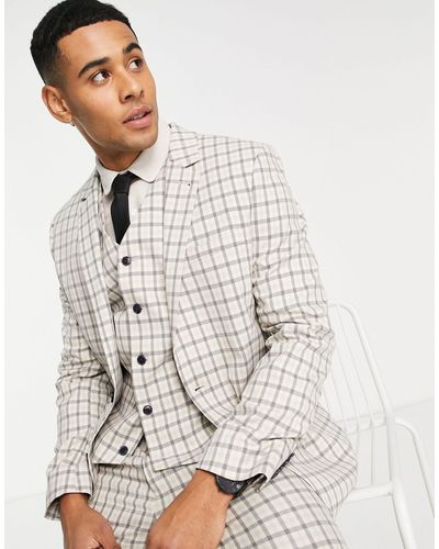 ASOS Super Skinny Mix And Match Stone Gingham Check Suit Jacket - Multicolour