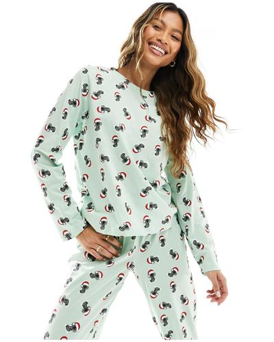 Pieces – weihnachtlicher, langärmliger pyjama - Grün
