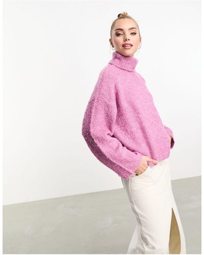 Pieces Fluffy Roll Neck Jumper - Pink