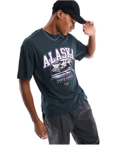 Jack & Jones T-shirt vestibilità comoda scuro con stampa "alaska" - Blu