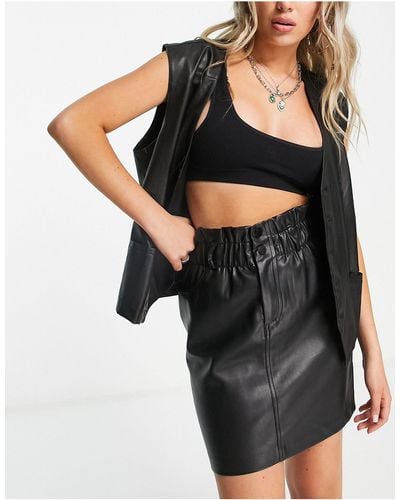 ONLY Faux Leather Paperbag Waist Mini Skirt - Black