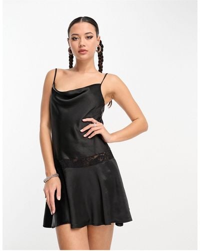 Motel Lace Insert Satin Mini Cami Dress - Black