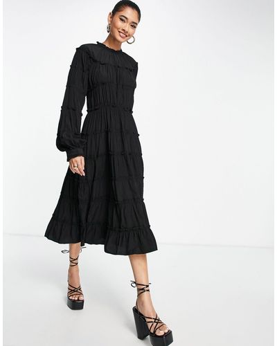 Vero Moda High Neck Frill Detail Midi Dress - Black