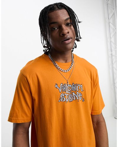 Volcom Camiseta naranja con estampado en el pecho hager