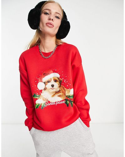 ASOS Kerstmis - Oversized Sweatshirt-trui Met 'santa Paws' Print - Rood